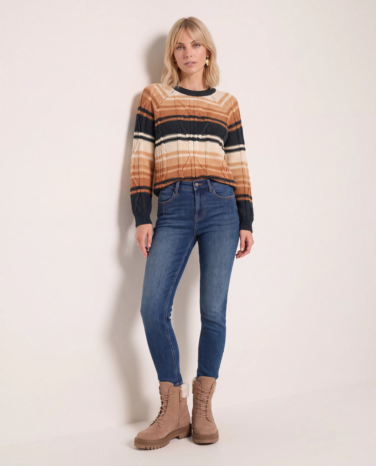 Pine Stripe $|& SEAS Starry Cable Knit Sweater - UGC On Fig