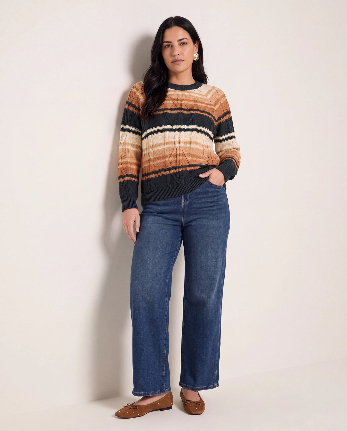 Pine Stripe $|& SEAS Starry Cable Knit Sweater - VOF Side