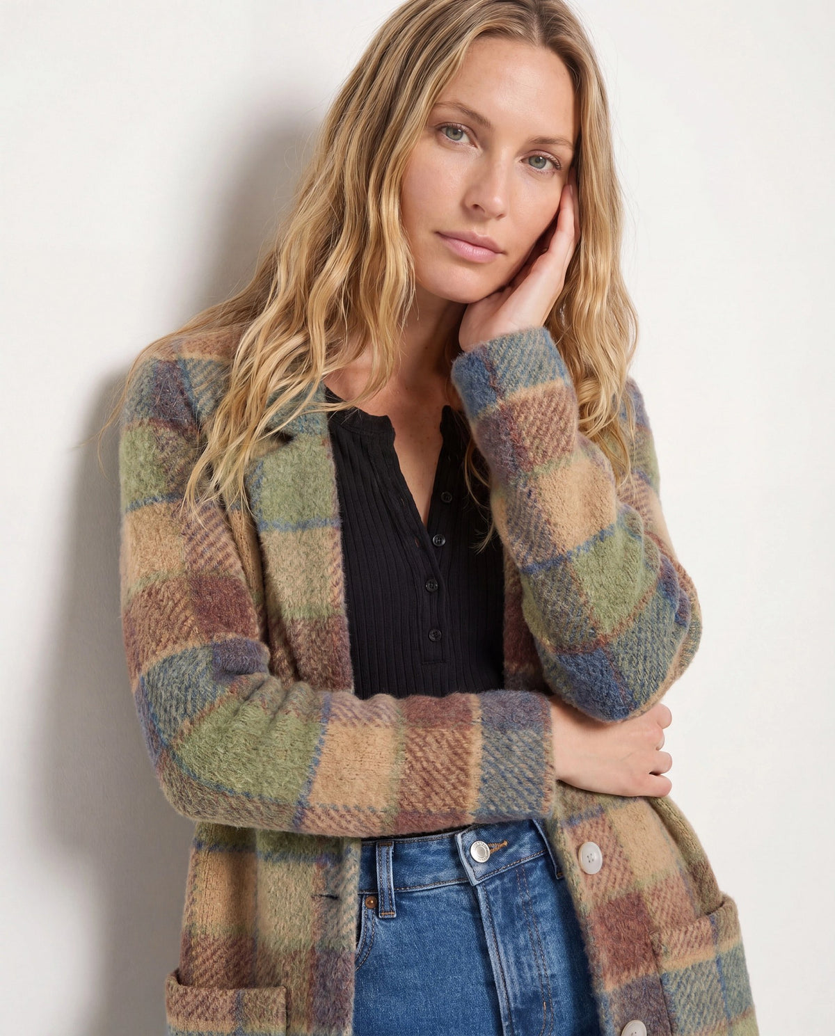 Wet Sand Plaid $|& SEAS Unity Coatigan - SOF Full Front