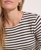 Cream Black $|& SEAS Frances Striped Long Sleeve Top - SOF Full Front