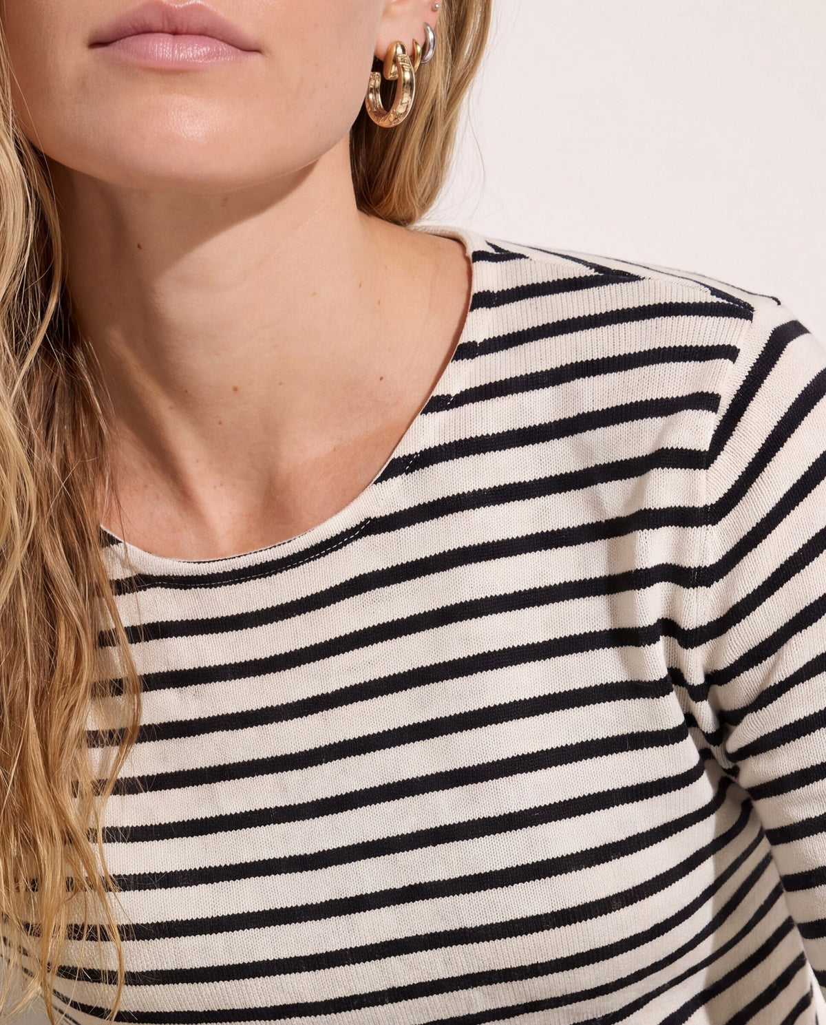 Cream Black $|& SEAS Frances Striped Long Sleeve Top - SOF Full Front
