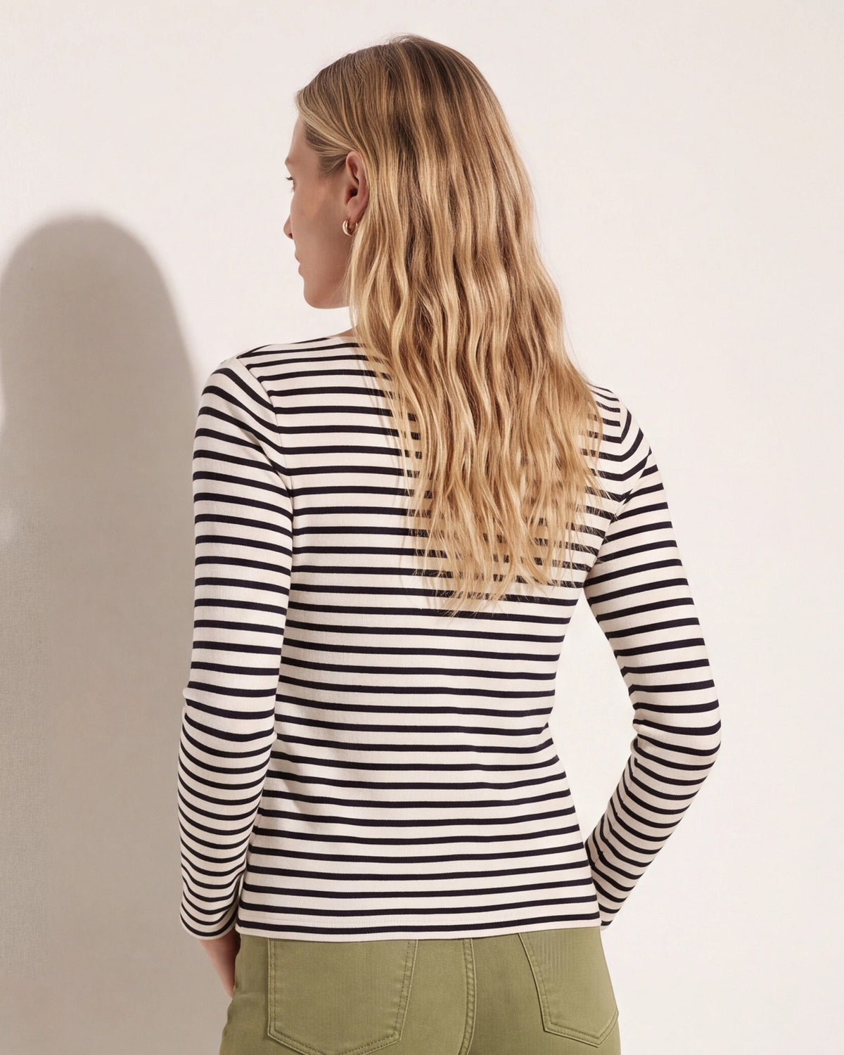 Cream Black $|& SEAS Frances Striped Long Sleeve Top - SOF Back