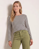 Cream Black $|& SEAS Frances Striped Long Sleeve Top - SOF Front