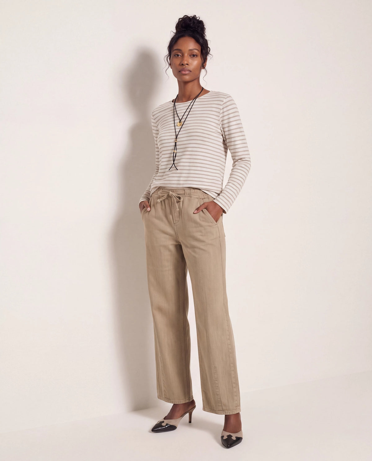 Cream Taupe $|& SEAS Frances Striped Long Sleeve Top - UGC On Fig