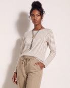 Cream Taupe $|& SEAS Frances Striped Long Sleeve Top - SOF Front