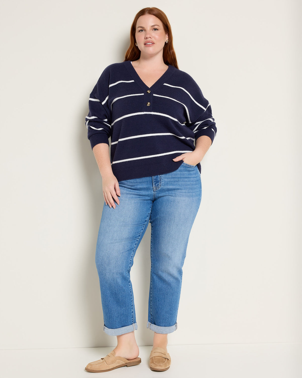 Navy White Stripe $|& Thread & Supply Brianna Pullover - UGC On Fig
