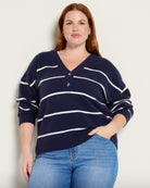 Navy White Stripe $|& Thread & Supply Brianna Pullover - SOF Front