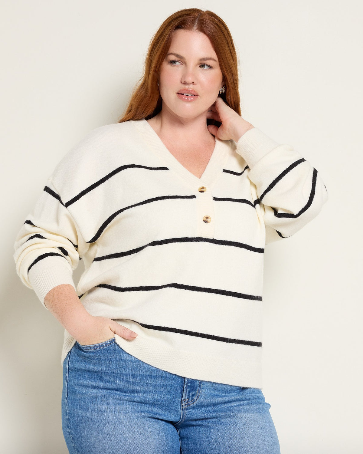 Ivory Black Stripe $|& Thread & Supply Brianna Pullover - SOF Front