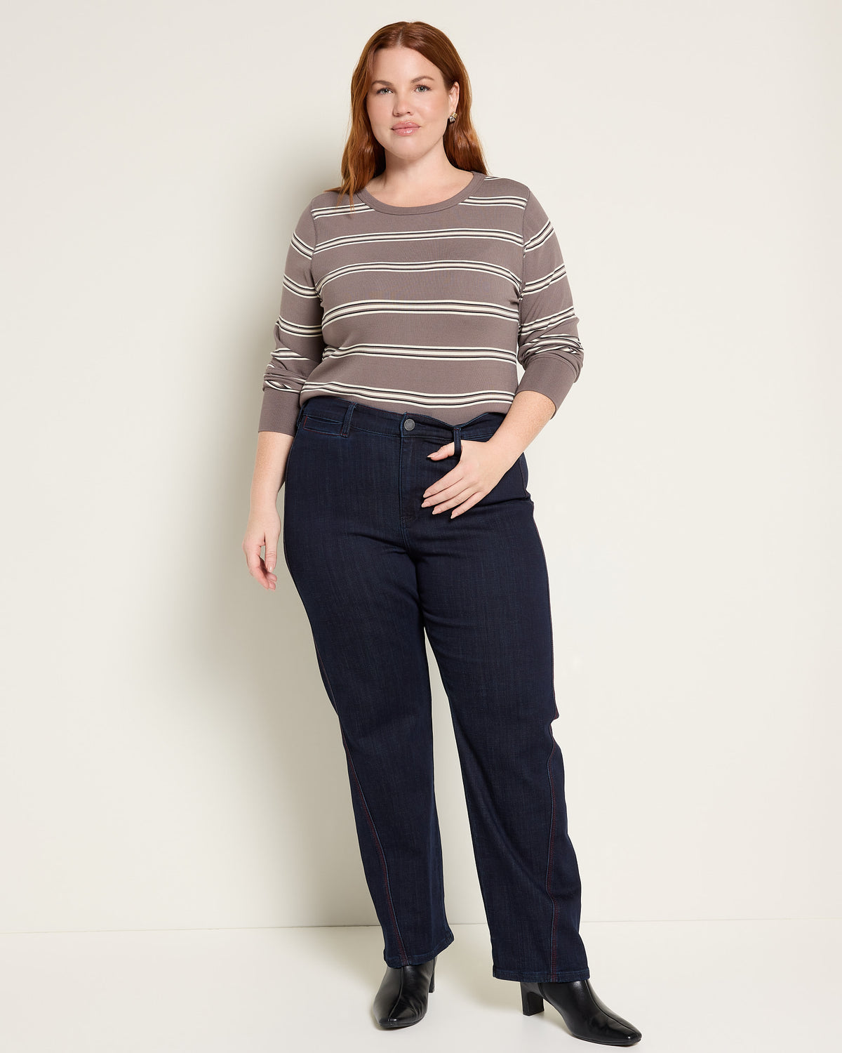 Taupe Multi Stripe $|& Thread & Supply Stacy Stripe Top - UGC On Fig