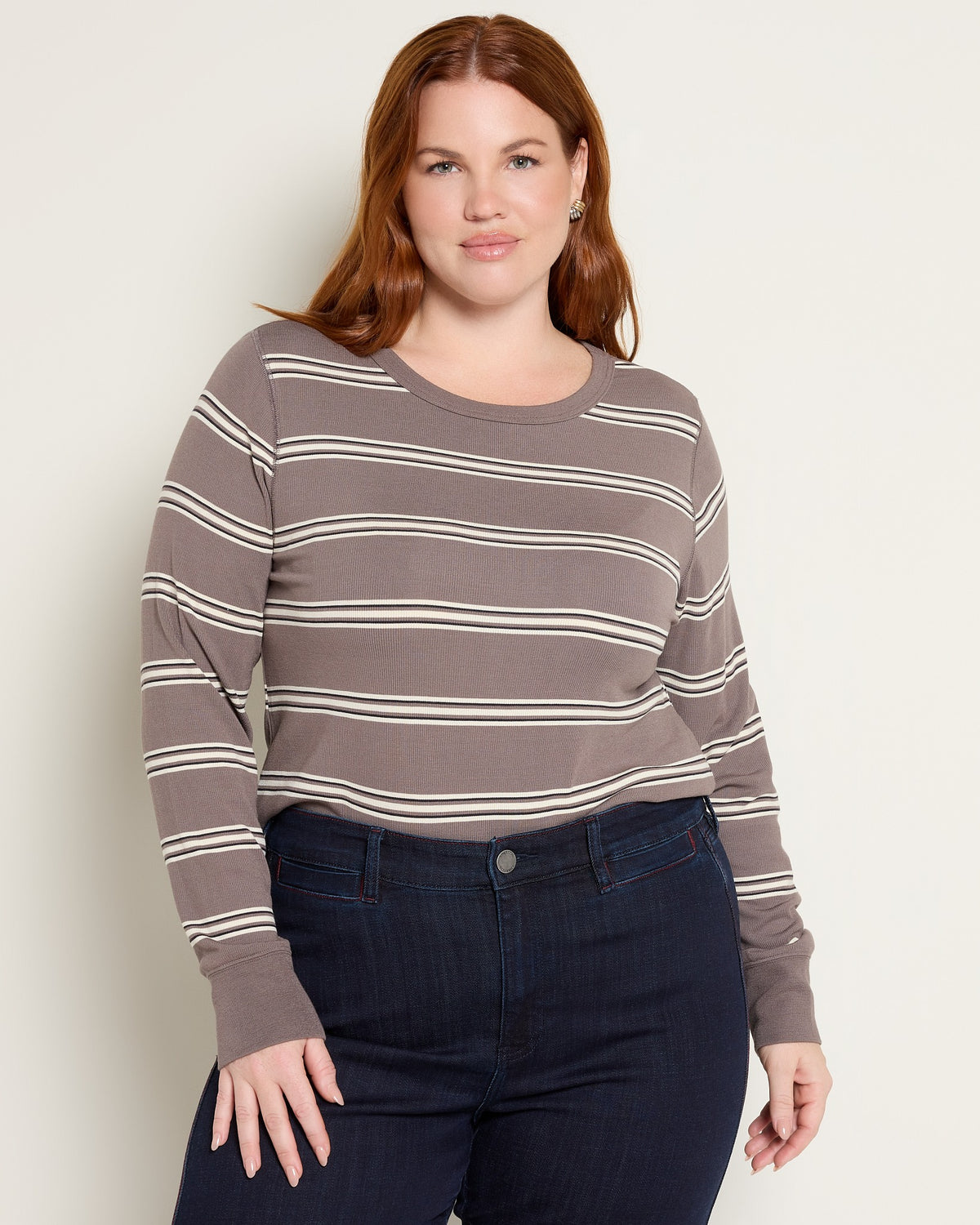 Taupe Multi Stripe $|& Thread & Supply Stacy Stripe Top - SOF Front