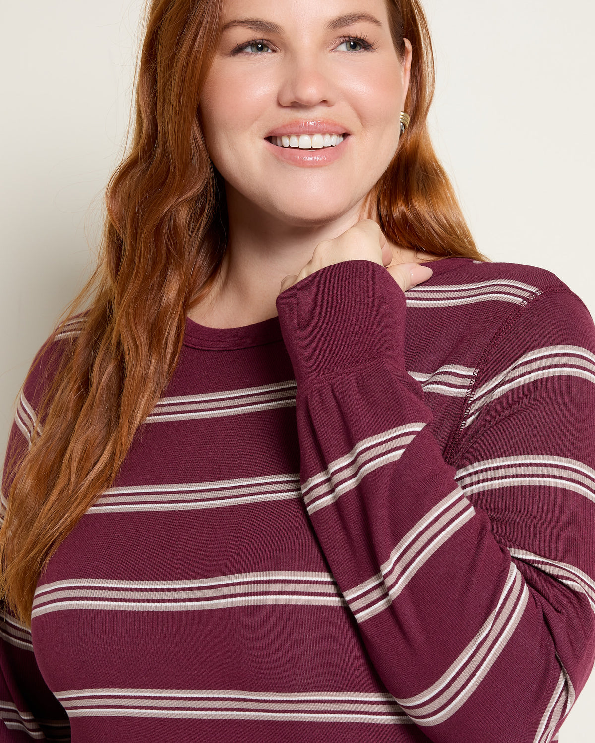 Maroon Multi Stripe $|& Thread & Supply Stacy Stripe Top - SOF Full Front