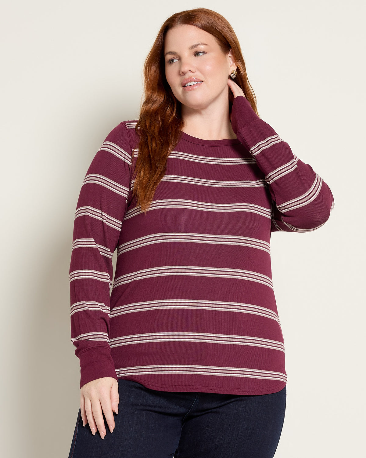 Maroon Multi Stripe $|& Thread & Supply Stacy Stripe Top - SOF Front