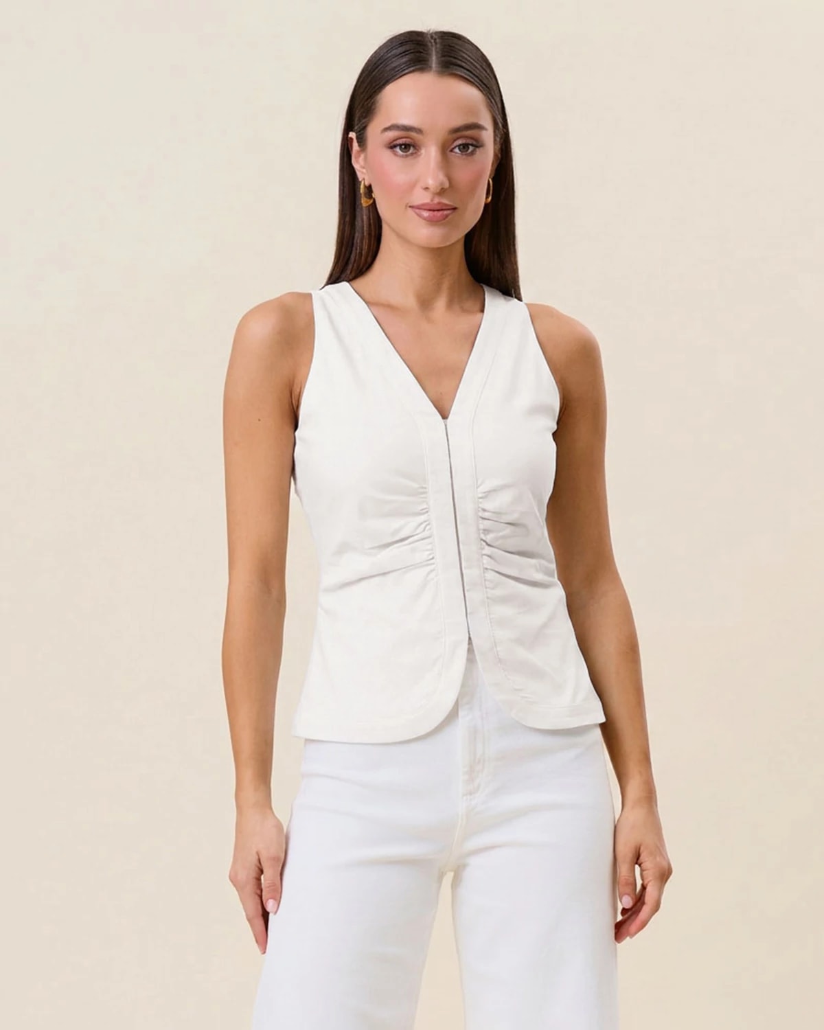 Ivory $|& ABLE Tailored Ruched Front Top - VOF Detail