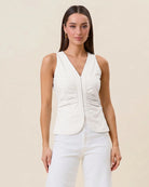 Ivory $|& ABLE Tailored Ruched Front Top - VOF Detail
