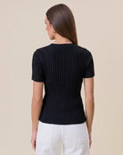 Black $|& ABLE Essential Ribbed Cardigan Top - Hanger Side