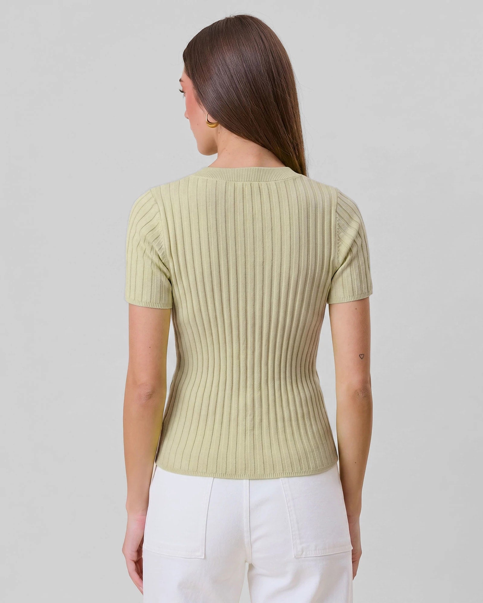 Lime $|& ABLE Essential Ribbed Cardigan Top - Hanger Side