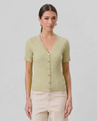 Lime $|& ABLE Essential Ribbed Cardigan Top - VOF Detail