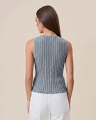 Dusty Blue $|& ABLE Ribbed Sleeveless Button Top - Hanger Side