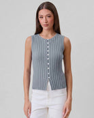 Dusty Blue $|& ABLE Ribbed Sleeveless Button Top - VOF Detail