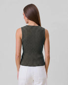Charcoal $|& ABLE Ribbed Sleeveless Button Top - Hanger Side