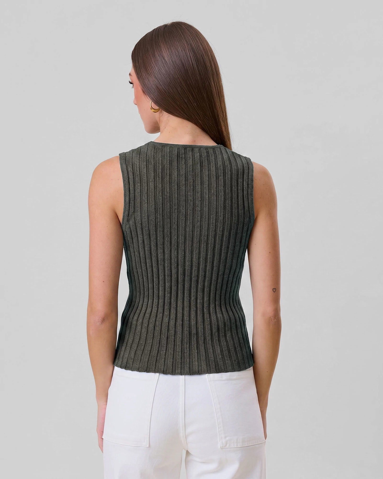 Charcoal $|& ABLE Ribbed Sleeveless Button Top - Hanger Side