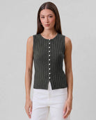 Charcoal $|& ABLE Ribbed Sleeveless Button Top - VOF Detail