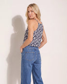 Navy Abstract $|& West Kei Sleeveless V-Neck Knit Printed Cami Top - SOF Back