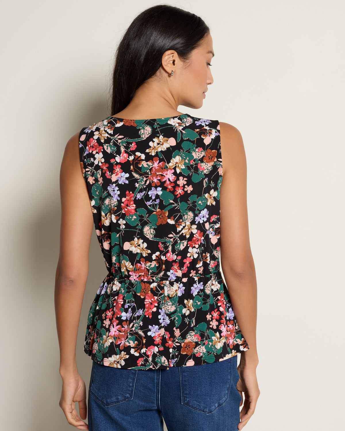 Black Red Floral $|& West Kei Floral Knit Sleeveless Wrap Top - SOF Back