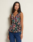 Black Red Floral $|& West Kei Floral Knit Sleeveless Wrap Top - SOF Front