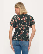 Green Floral $|& West Kei Floral Woven Short Sleeve Surplice Top - Hanger Side