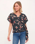 Green Floral $|& West Kei Floral Woven Short Sleeve Surplice Top - VOF Detail