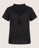 Black $|& Loveappella Ruffle Tie Short Sleeve Top - Hanger Detail