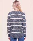 Teal/Ivory $|& Staccato Waffle Stripe Pullover Sweater - Hanger Side