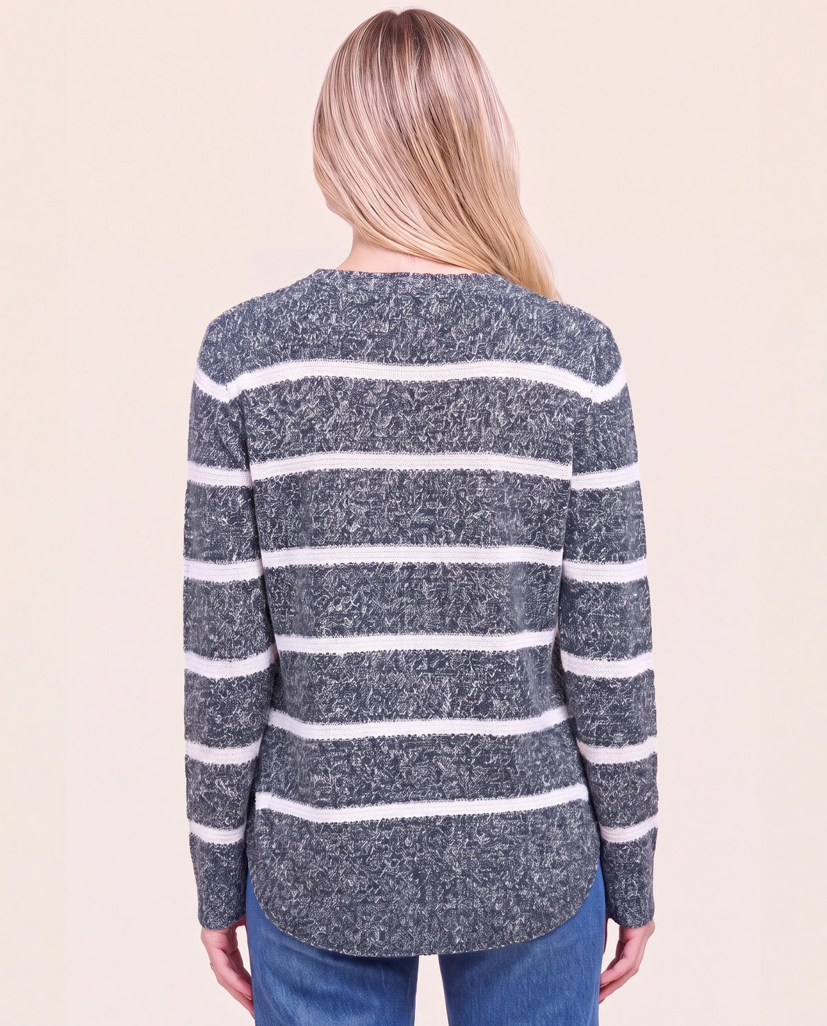Teal/Ivory $|& Staccato Waffle Stripe Pullover Sweater - Hanger Side