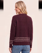 Burgundy $|& Staccato Diamond Striped Open Front Cardigan - Hanger Side