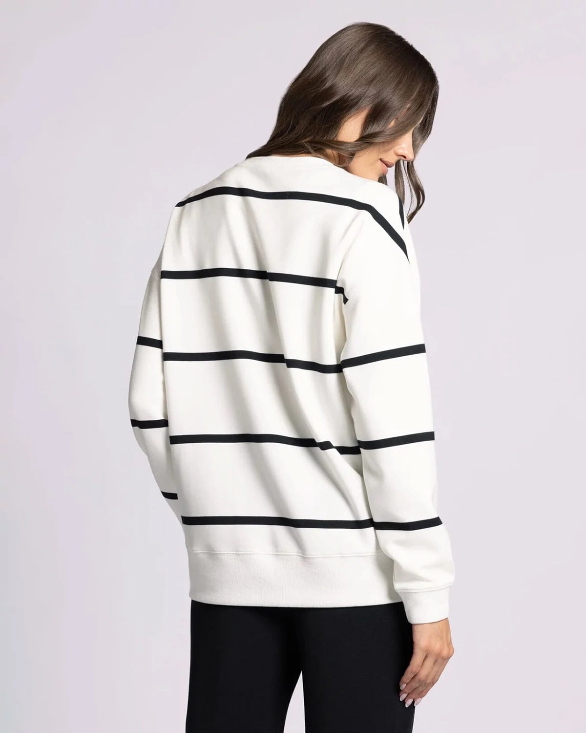 Ivory Black Stripe $|& Thread & Supply Martina Striped Oversized Crew - Hanger Side