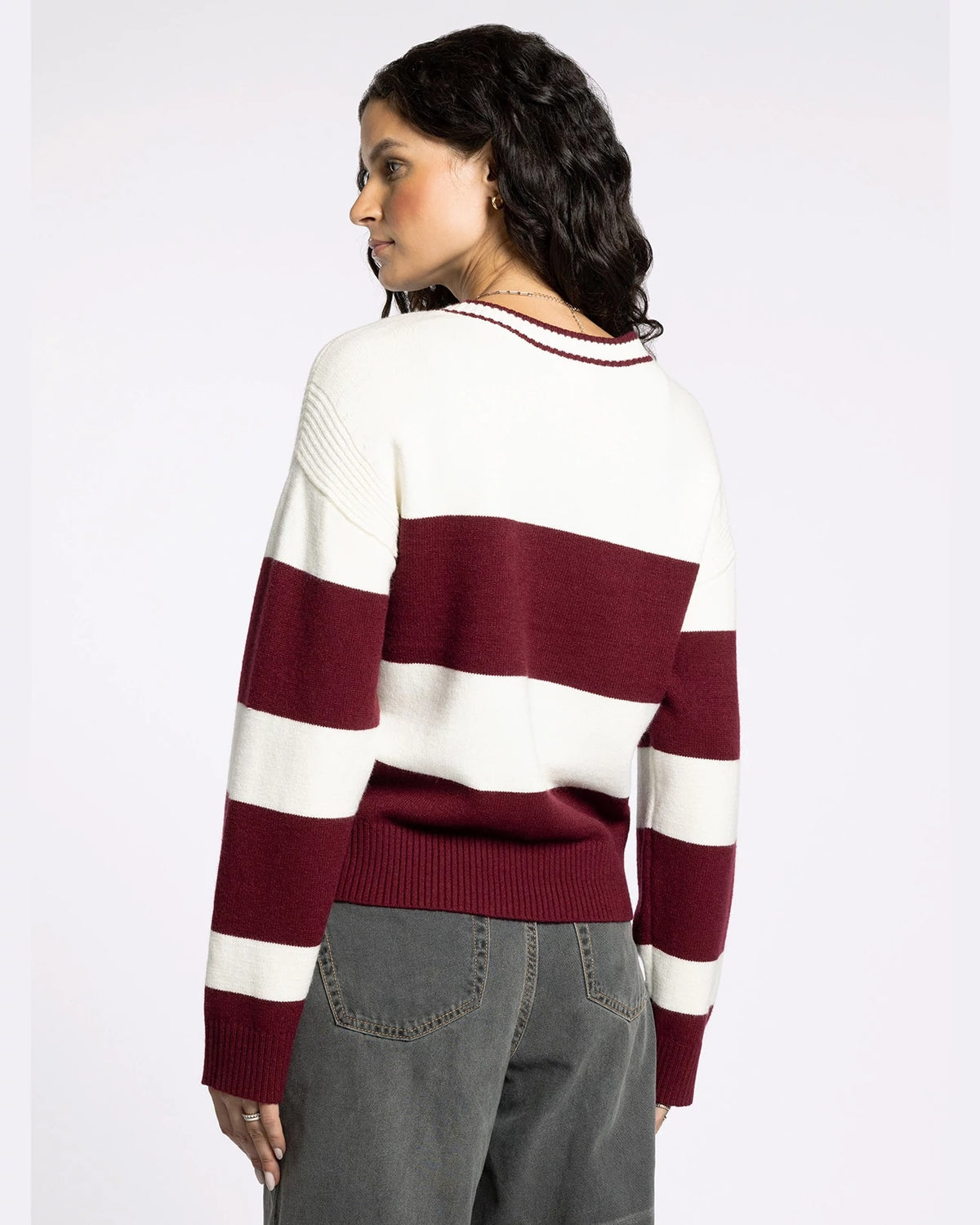 Burgundy Combo $|& Thread & Supply Tabitha Sweater - Hanger Side