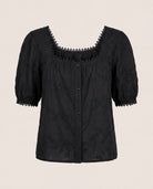 Black $|& West Kei Embroidered Button Down Blouse - Hanger Detail