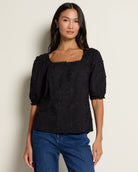 Black $|& West Kei Embroidered Button Down Blouse - SOF Front