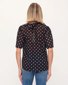Black Dot $|& West Kei Cascading Ruffle Neck Blouse - Hanger Side