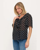 Black Dot $|& West Kei Cascading Ruffle Neck Blouse - Hanger Front