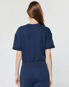 Navy $|& Current Air Embroidered Split Neck Crop Top - Hanger Side