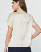 Ecru $|& Current Air Round Neck Blouse with Shirred Detail - Hanger Side
