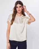 Ecru $|& Current Air Round Neck Blouse with Shirred Detail - VOF Detail