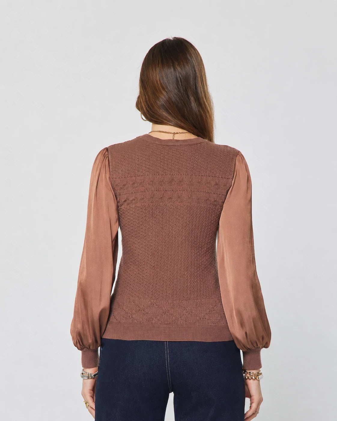 Mocha Mousse $|& Current Air Mixed Media Sweater - Hanger Side