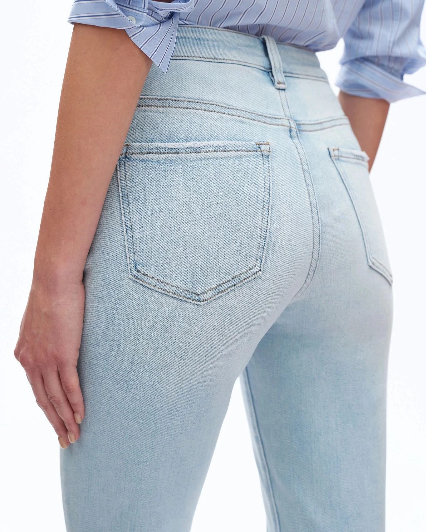 Light Blue $|& Bayeas High Rise Cuffed Straight Leg Jeans - Hanger Back