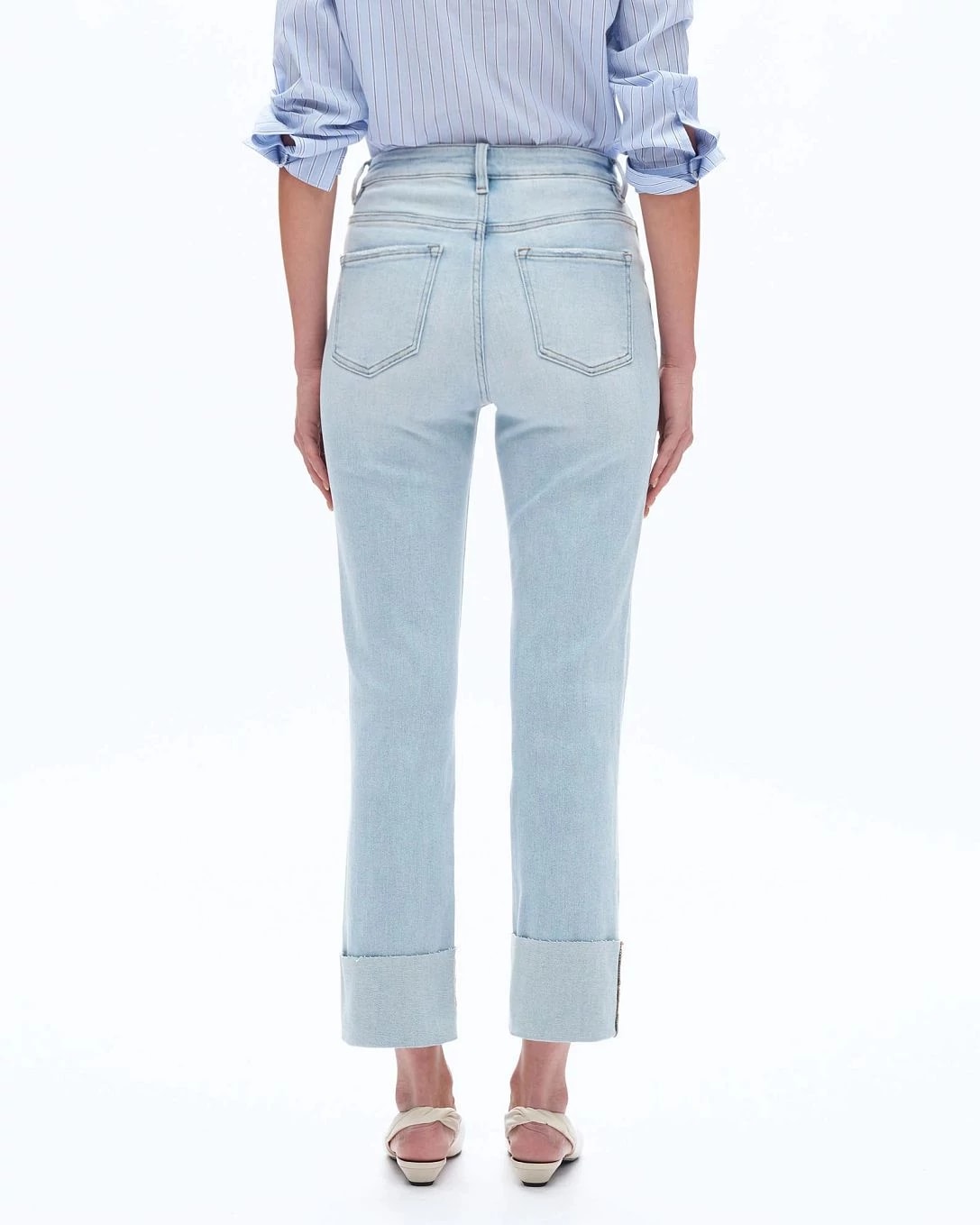 Light Blue $|& Bayeas High Rise Cuffed Straight Leg Jeans - Hanger Side