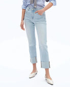 Light Blue $|& Bayeas High Rise Cuffed Straight Leg Jeans - VOF Detail
