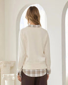 Cream Plaid $|& Skies Are Blue Layered V-Neck 2-In-1 Plaid Sweater - Hanger Side