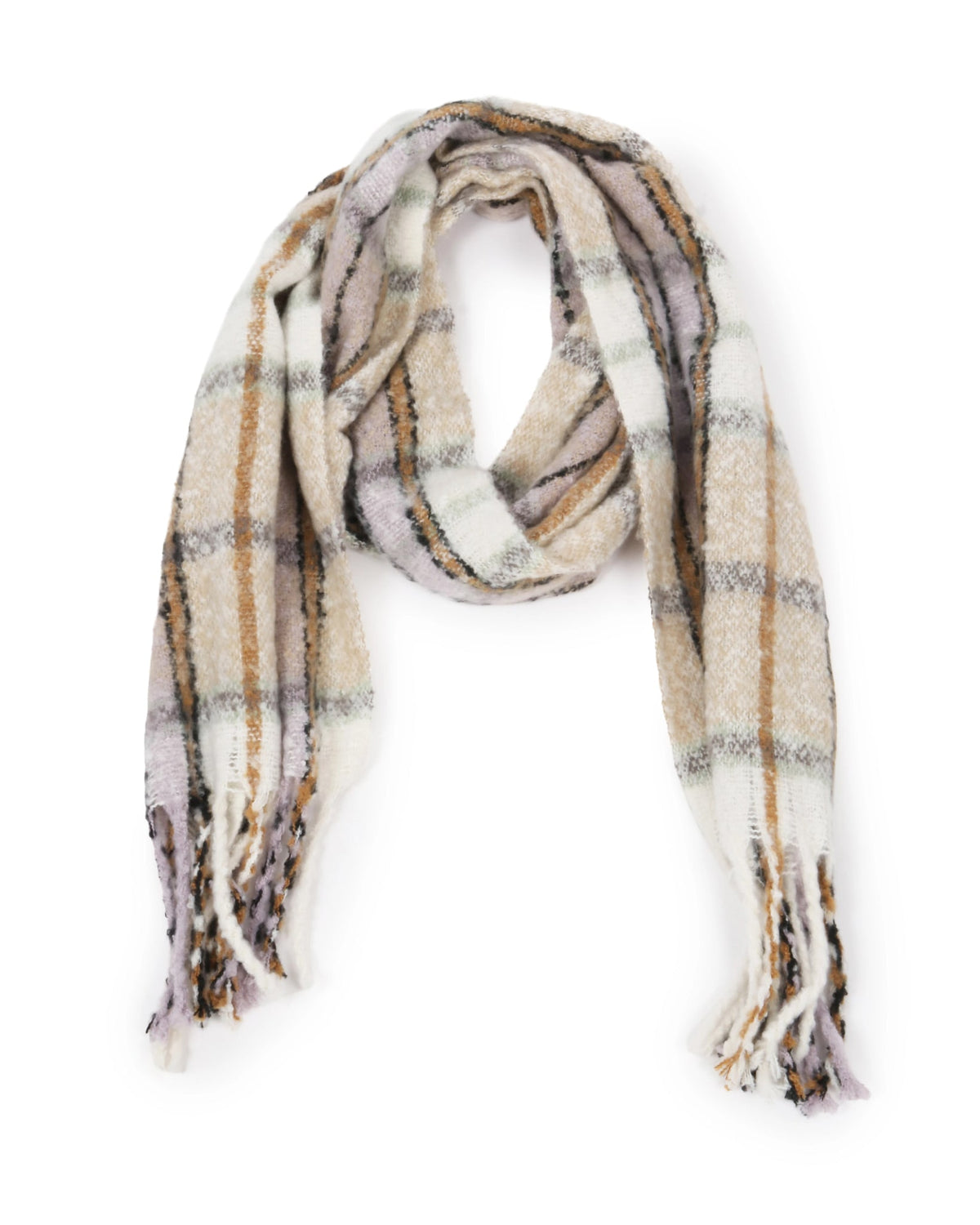 Lavender $|& David & Young Boucle Plaid Scarf - VOF Detail